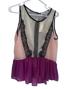 NWT Better B Womens Sheer Peplum Top Sz M Pink Black Lace Whimsygoth Fairy